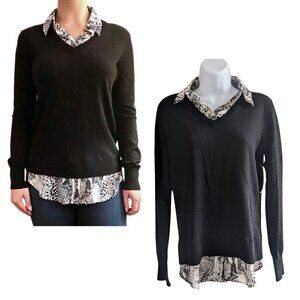 NWT EQUIPMENT Cecile Combo Black Snakeskin Cashmere Silk Blend Sweater Size XS